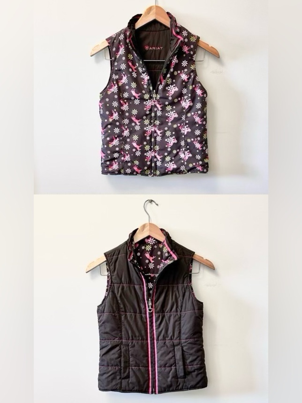 Ariat Emma Reversible Insulated Vest Ponies & Floral Brown Equestrian Girls L 14